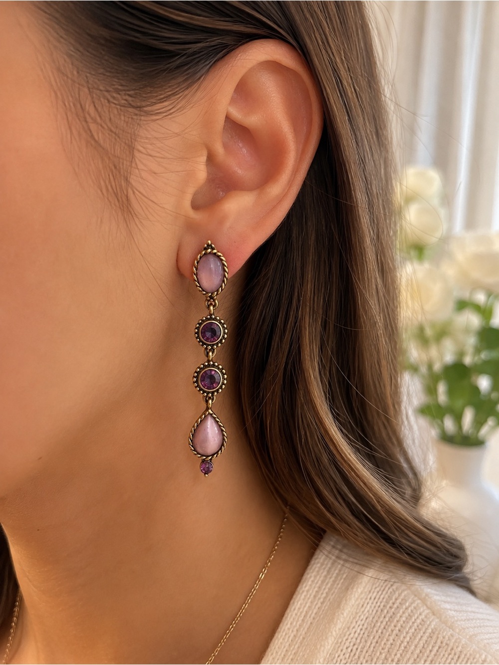 Sundance-Inspired Pink and Purple Drop Earrings